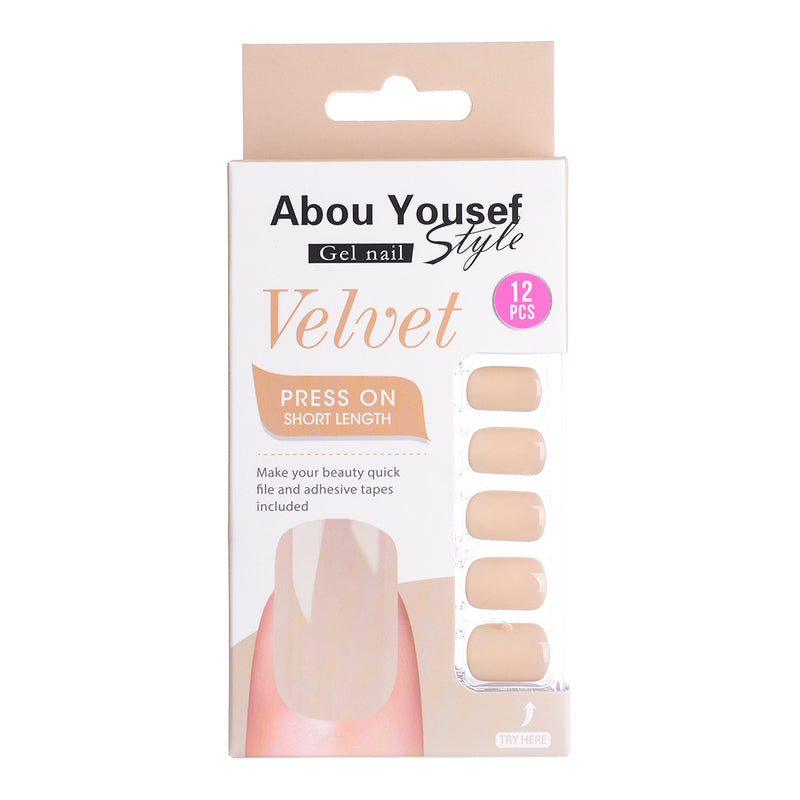 Short length velvet gel nails from Abu Youssef Style, 12 pieces, YS323