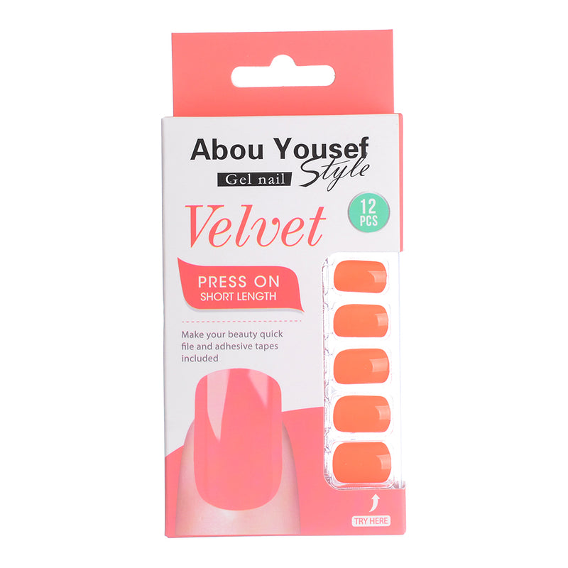 Short length velvet gel nails from Abu Youssef Style, 12 pieces, YS082