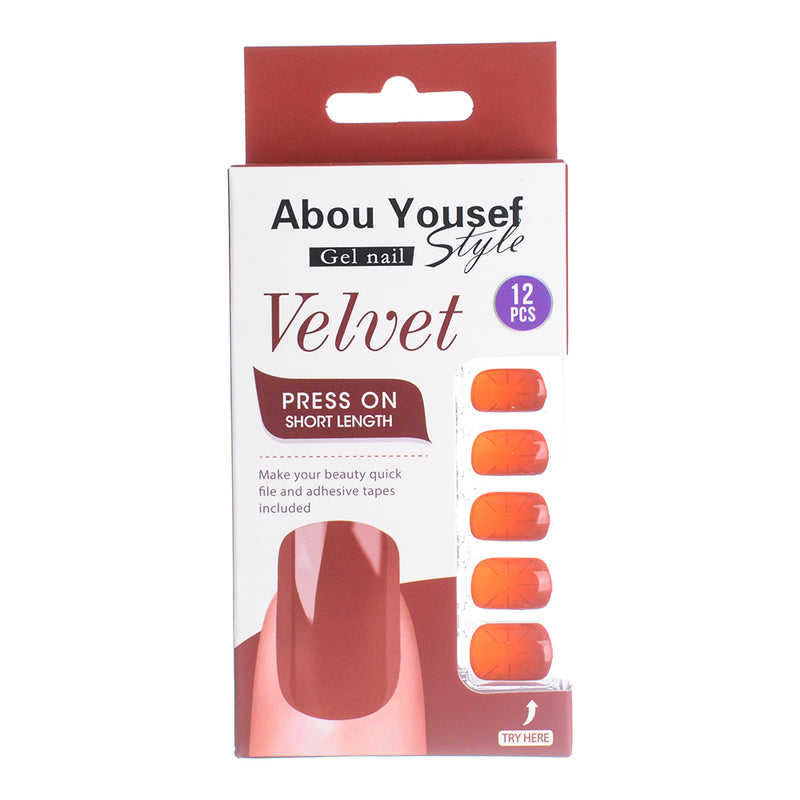 Short length velvet gel nails from Abu Youssef Style, 12 pieces, YS268