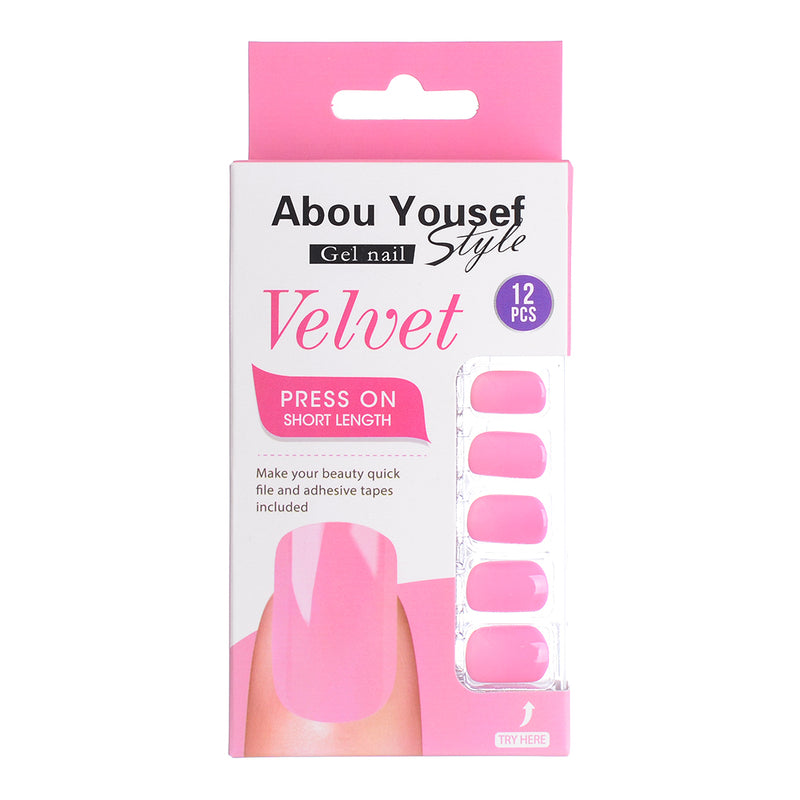 Short length velvet gel nails from Abu Youssef Style, 12 pieces, YS151