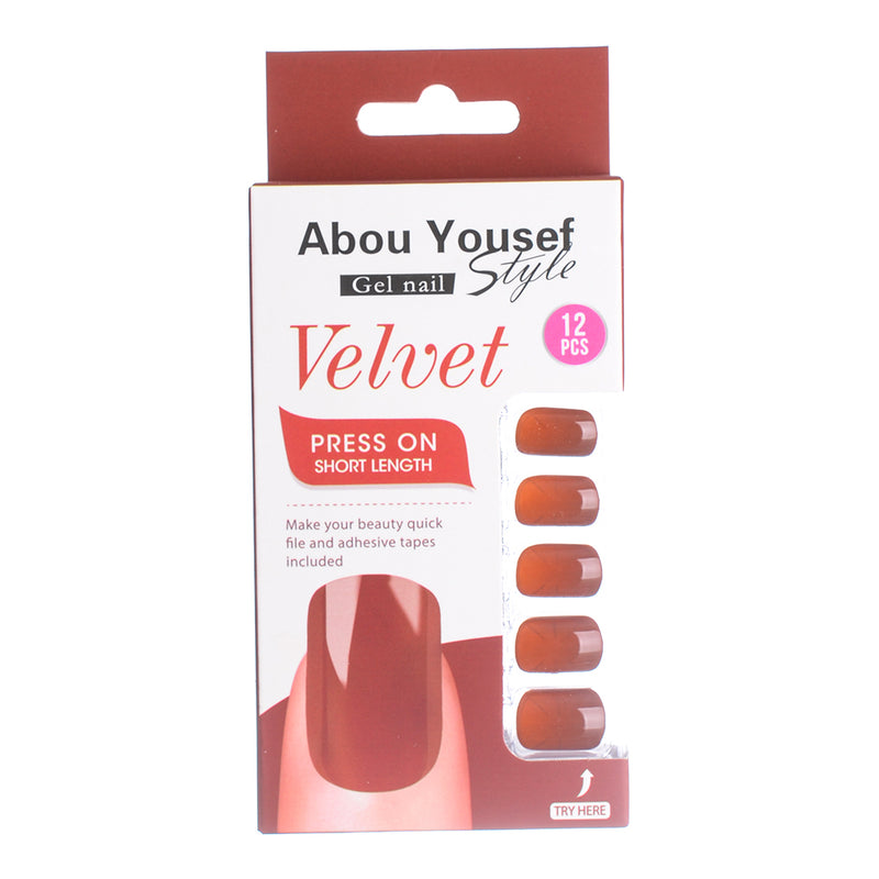 Short length velvet gel nails from Abu Youssef Style, 12 pieces, YS313