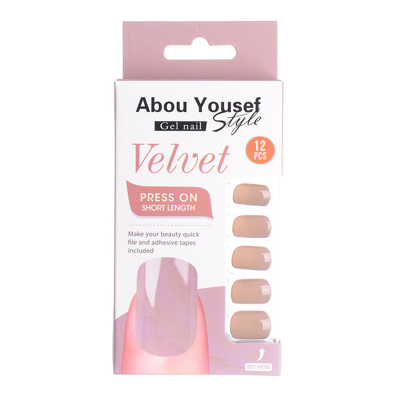 Short length velvet gel nails from Abu Youssef Style, 12 pieces, YS205