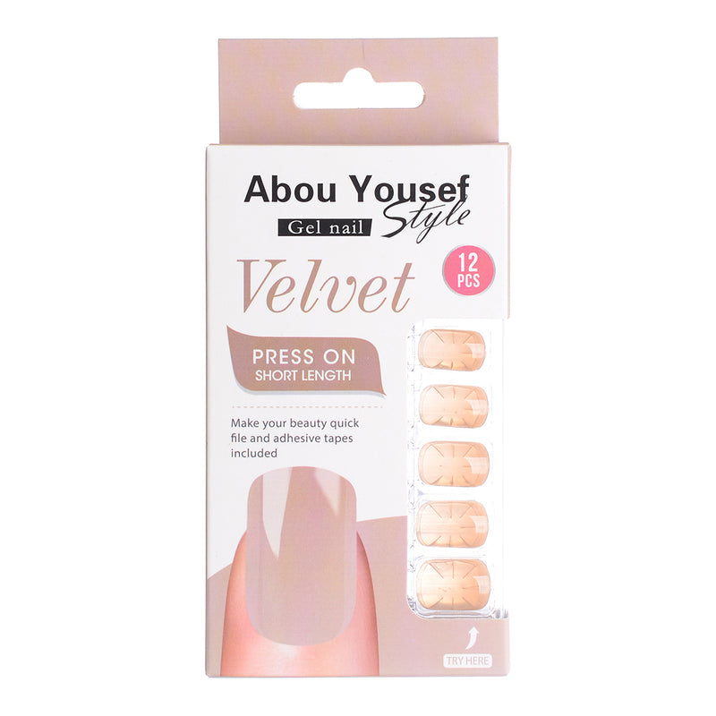 Short length velvet gel nails from Abu Youssef Style, 12 pieces, YS381