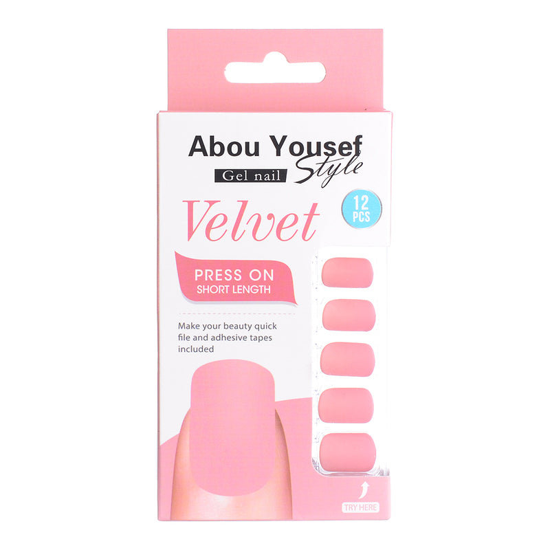 Short length velvet gel nails from Abu Youssef Style, 12 pieces SH237