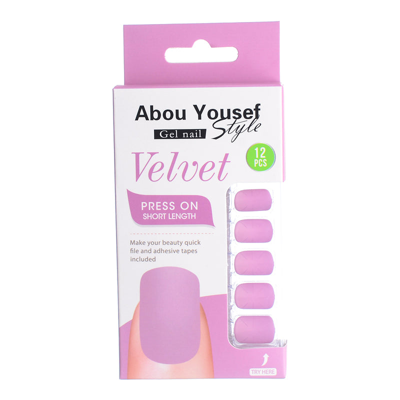 Short length velvet gel nails from Abu Youssef Style, 12 pieces, SH254