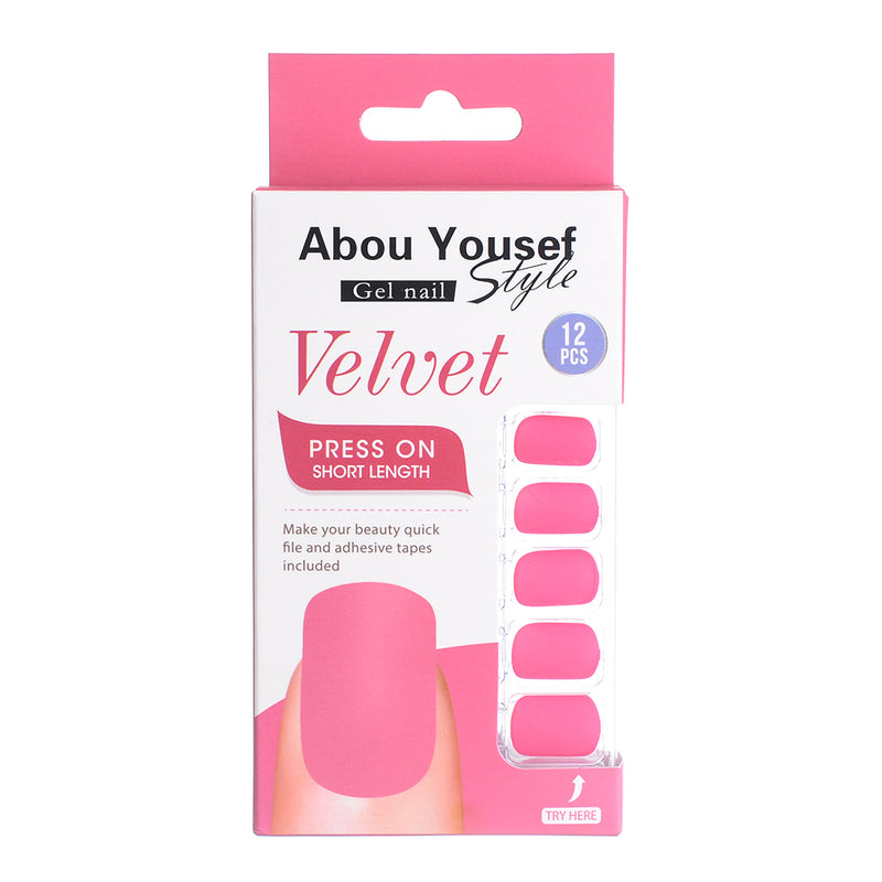 Short length velvet gel nails from Abu Youssef Style, 12 pieces, SH047