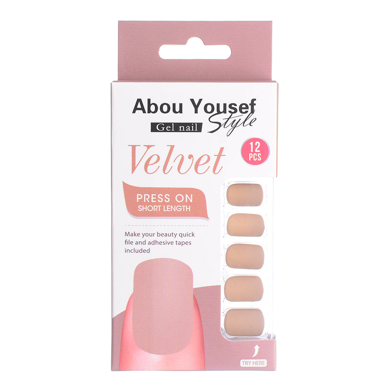 Short length velvet gel nails from Abu Youssef Style, 12 pieces SH239