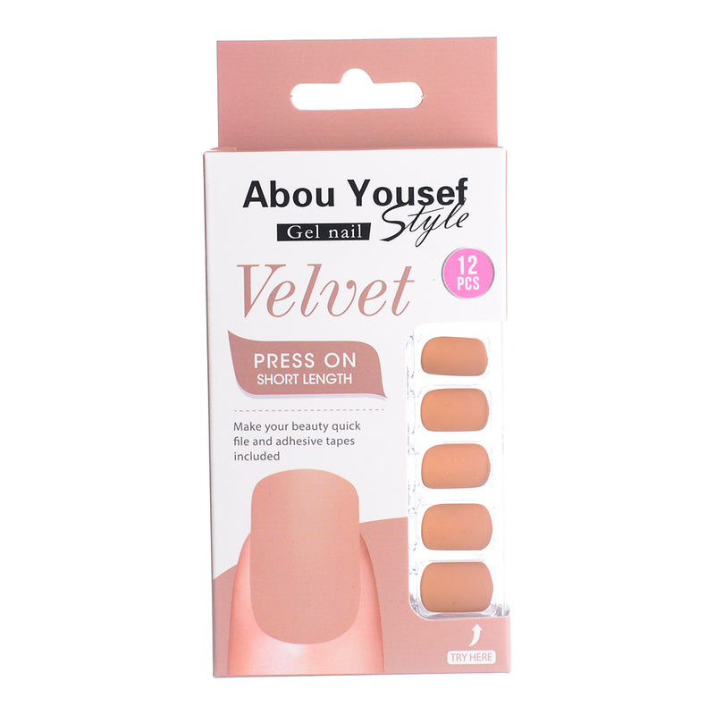 Short length velvet gel nails from Abu Youssef Style, 12 pieces, SH212