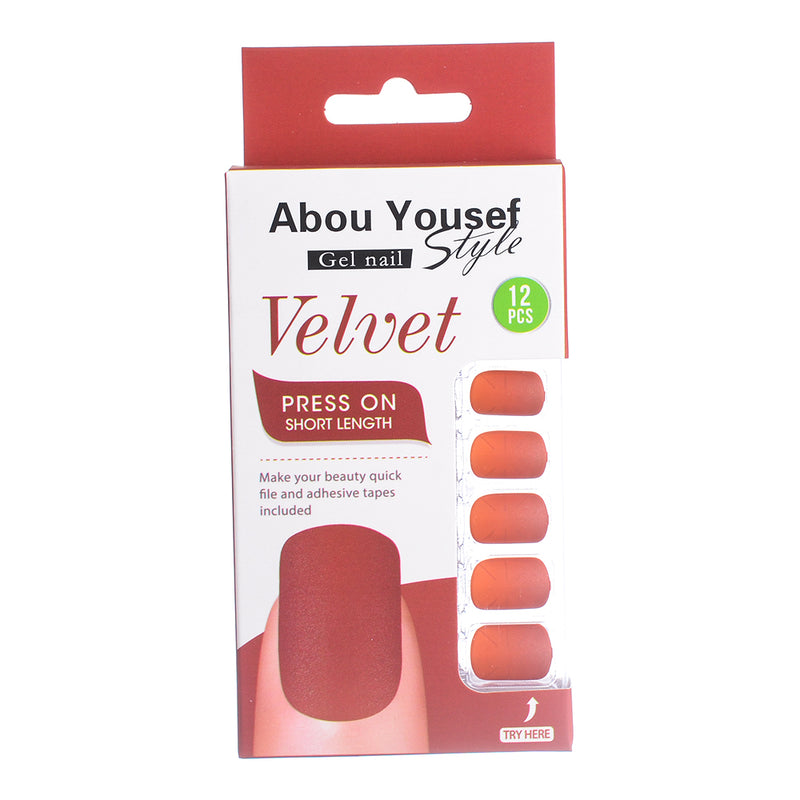 Short length velvet gel nails from Abu Youssef Style, 12 pieces SH264