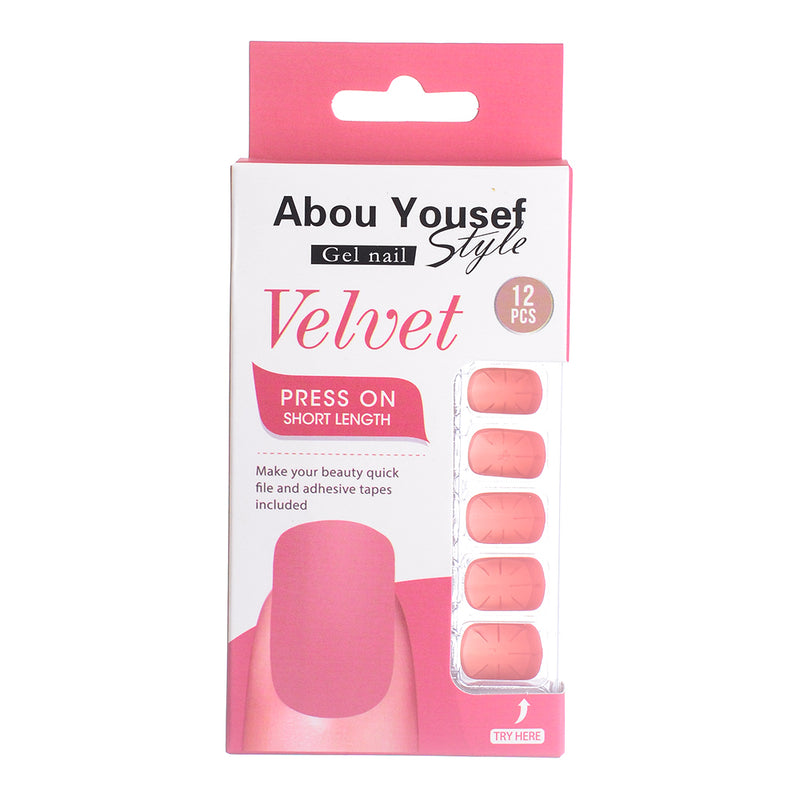 Short length velvet gel nails from Abu Youssef Style, 12 pieces SH247