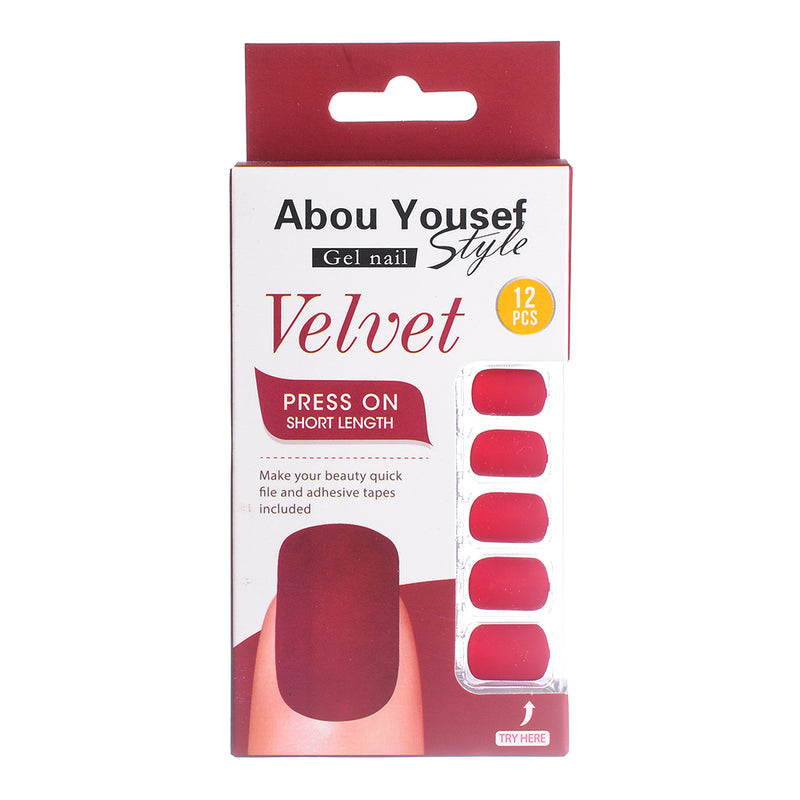 Short length velvet gel nails from Abu Youssef Style, 12 pieces SH048