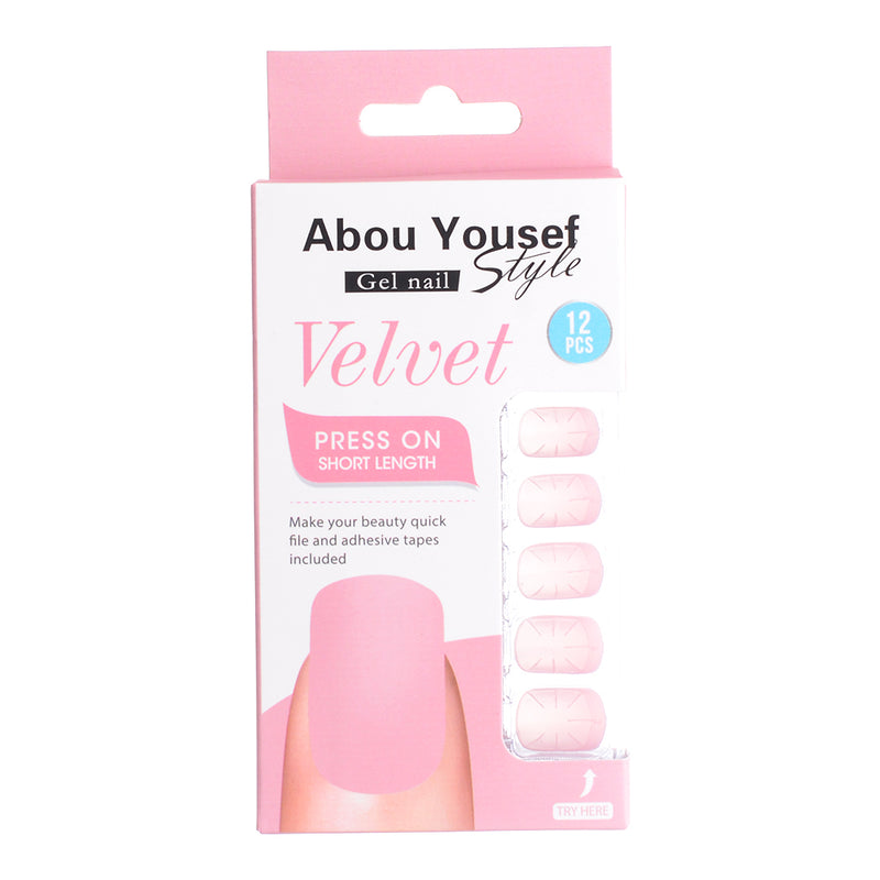 Short length velvet gel nails from Abu Youssef Style, 12 pieces, SH307