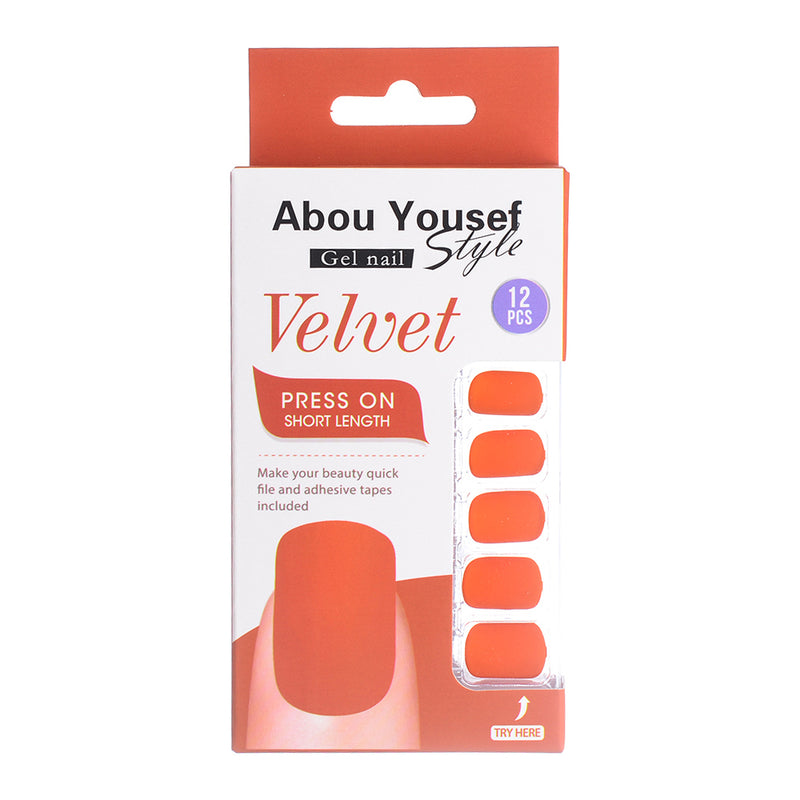 Short length velvet gel nails from Abu Youssef Style, 12 pieces, SH325