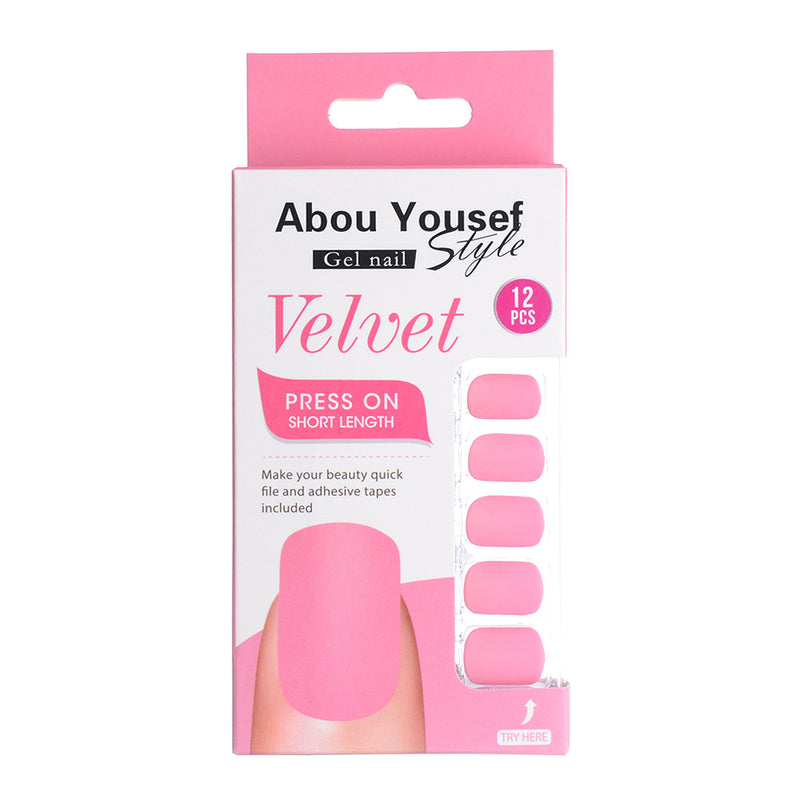 Short length velvet gel nails from Abu Youssef Style, 12 pieces, SH033