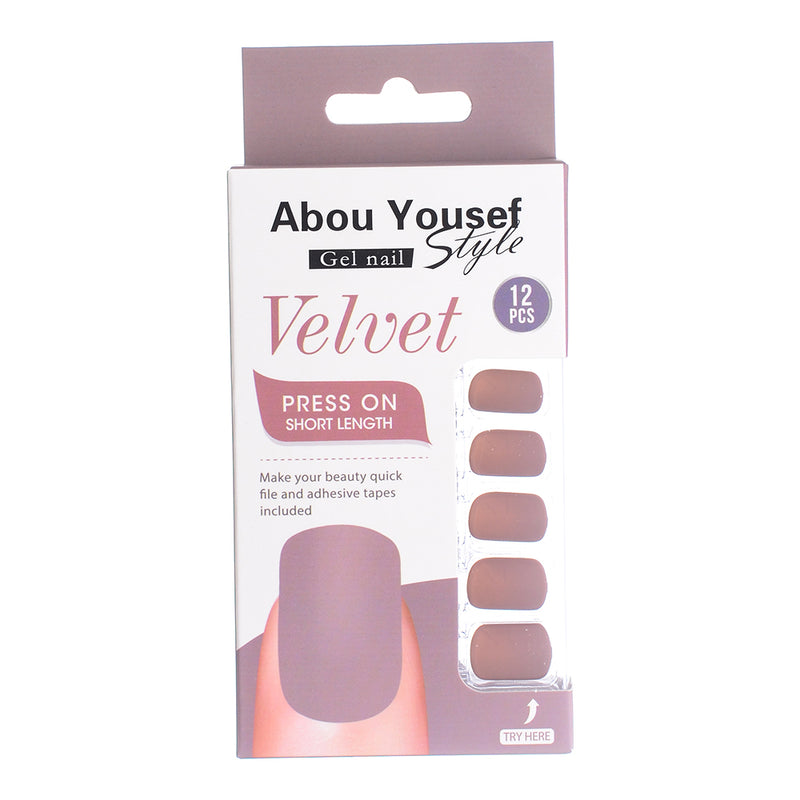 Short length velvet gel nails from Abu Youssef Style, 12 pieces SH058