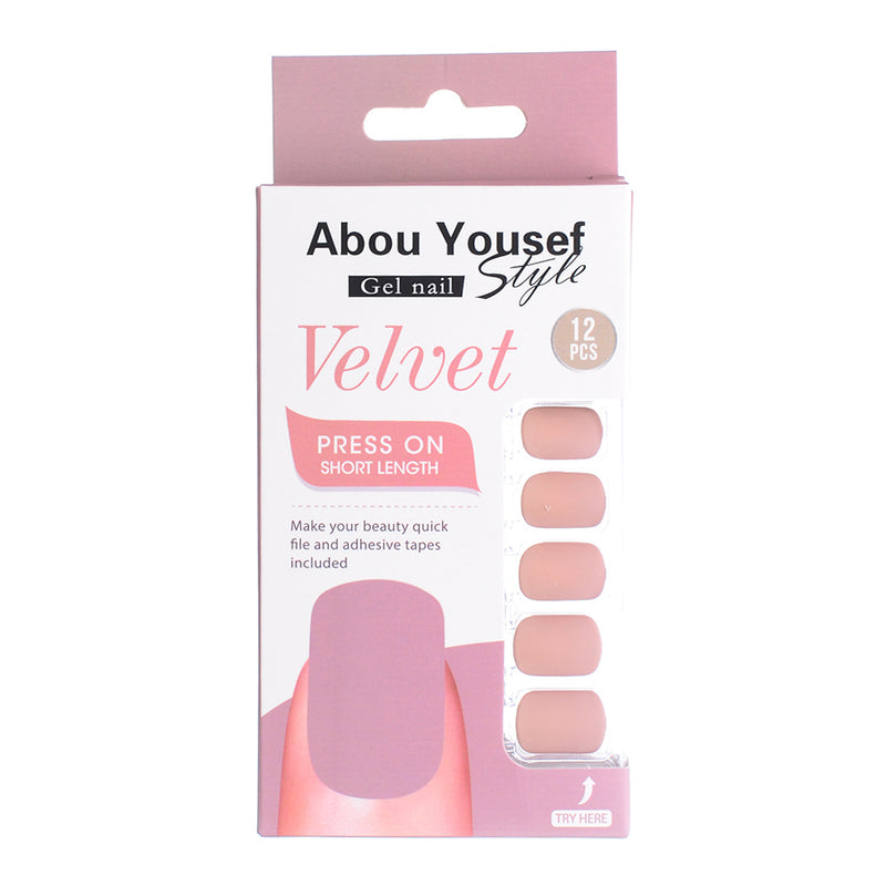 Short length velvet gel nails from Abu Youssef Style, 12 pieces, SH010