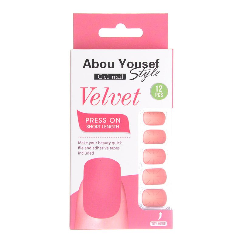 Short length velvet gel nails from Abu Youssef Style, 12 pieces, SH314