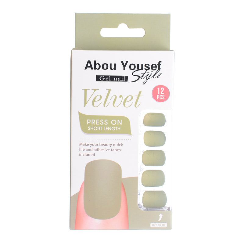 Short length velvet gel nails from Abu Youssef Style, 12 pieces, SH316