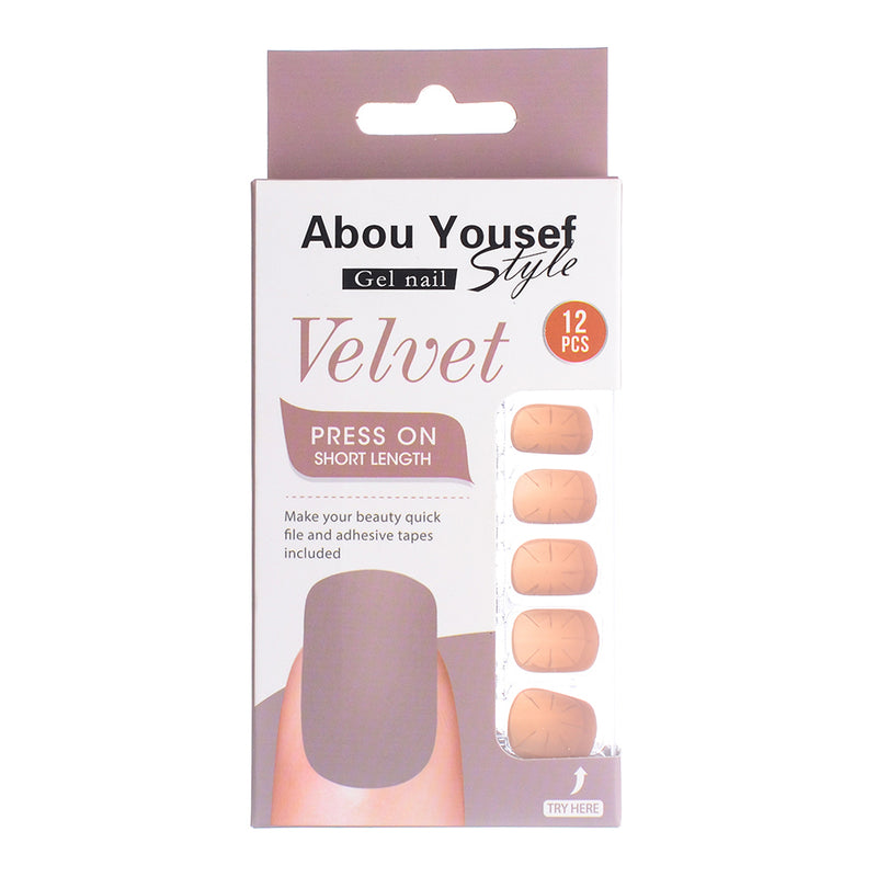 Short length velvet gel nails from Abu Youssef Style, 12 pieces SH328