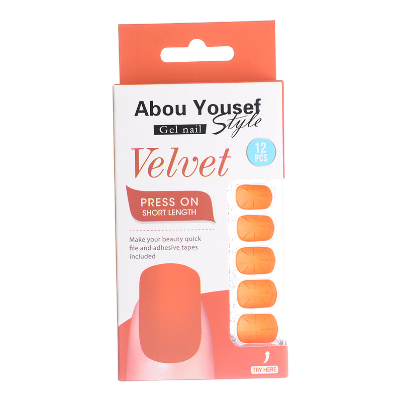 Short length velvet gel nails from Abu Youssef Style, 12 pieces, SH303