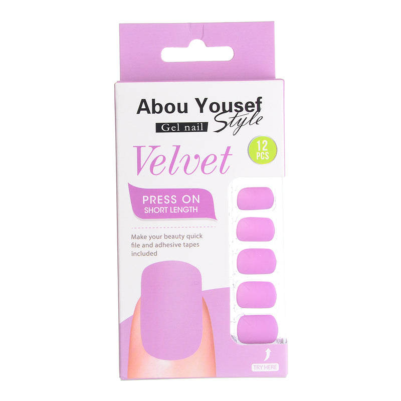 Short length velvet gel nails from Abu Youssef Style, 12 pieces SH089