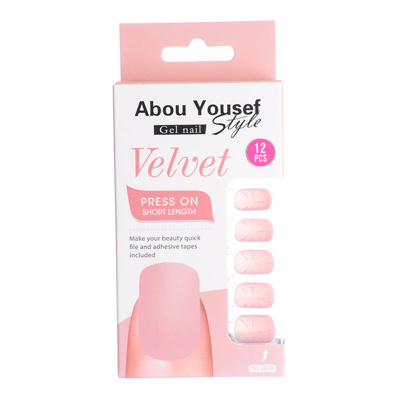 Short length velvet gel nails from Abu Youssef Style, 12 pieces, SH171