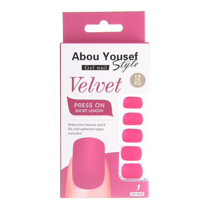 Short length velvet gel nails from Abu Youssef Style, 12 pieces SH098