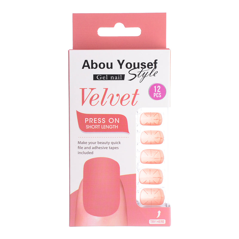 Short length velvet gel nails from Abu Youssef Style, 12 pieces, SH321