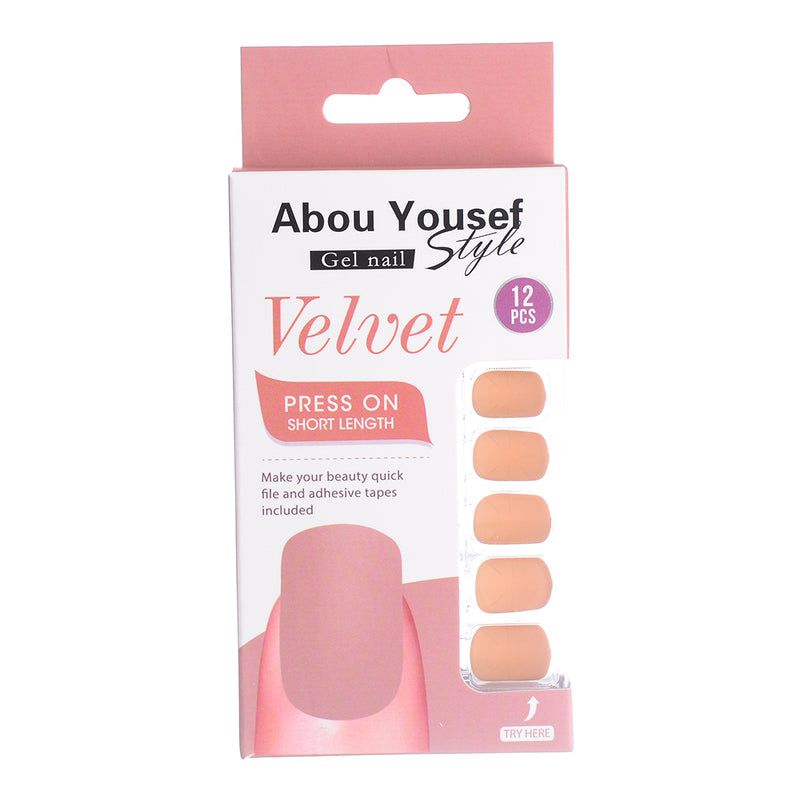 Short length velvet gel nails from Abu Youssef Style, 12 pieces, SH176