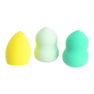 A set of 3 pieces, yellow-green-turquoise beauty blender makeup sponge