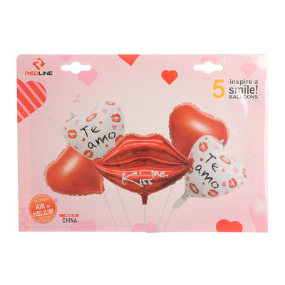 A set of helium balloons in the shape of hearts and lips, 5 x 1