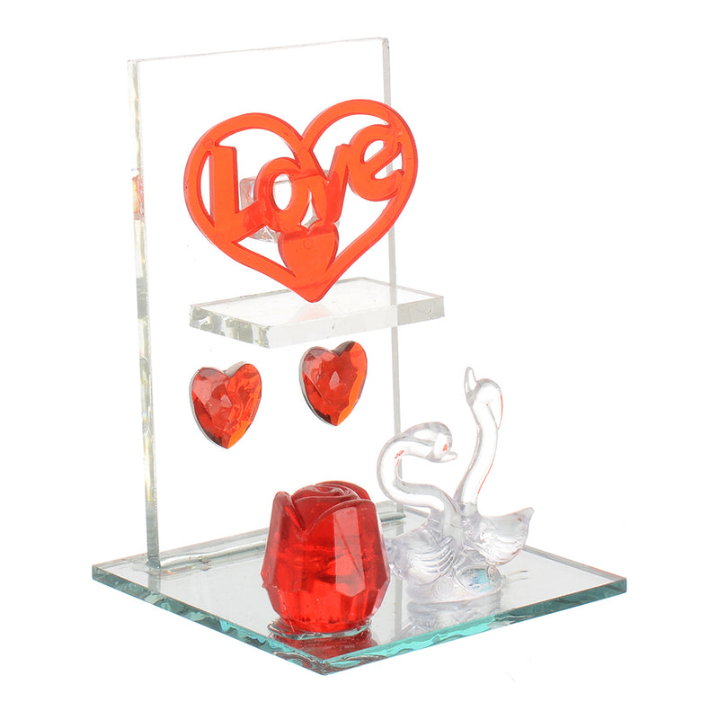 Flamingo decorative glass with lighting with a transparent red*white heart