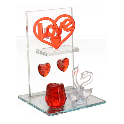 Flamingo decorative glass with lighting with a transparent red*white heart