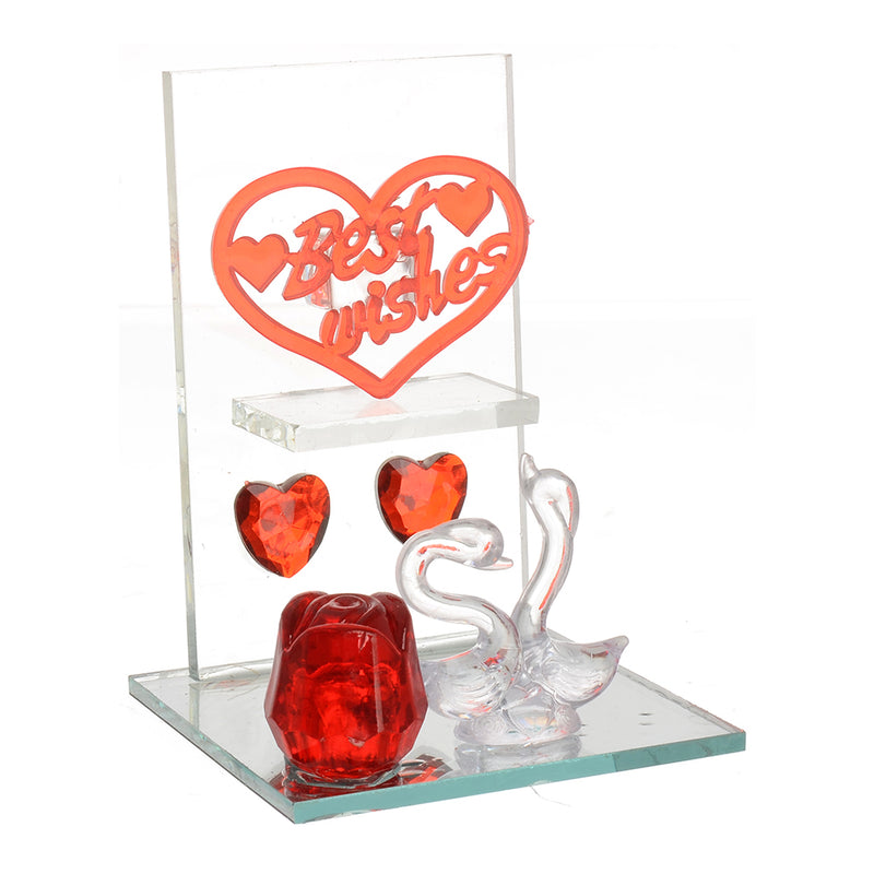 Flamingo decorative glass with lighting with a transparent red*white heart