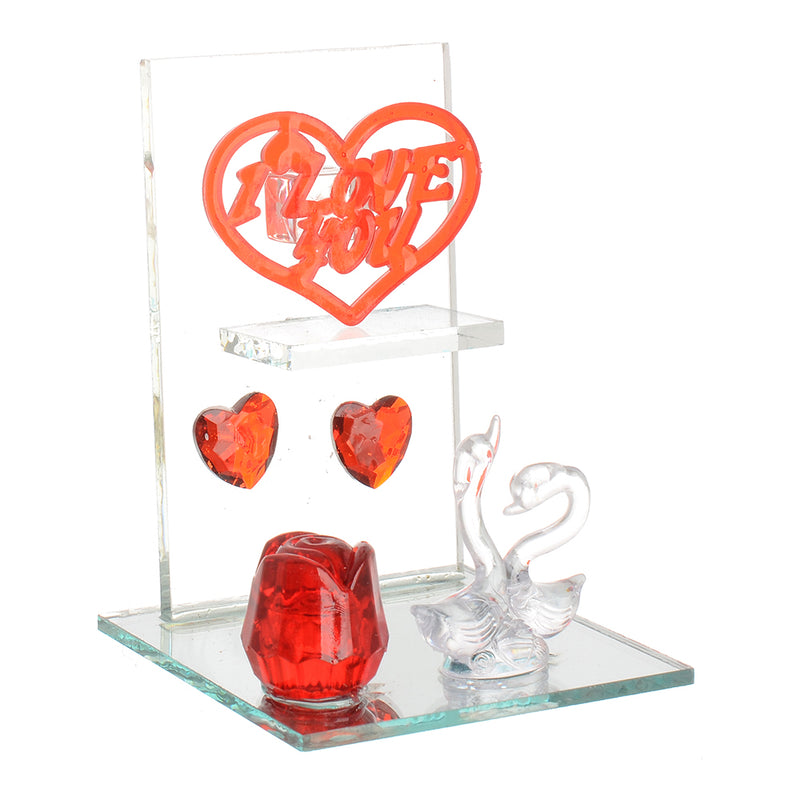 Flamingo decorative glass with lighting with a transparent red*white heart