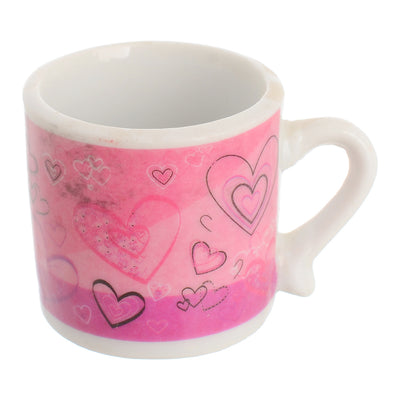 Mini porcelain mug, Valentine's Day decor, hearts design, 3cm, purple * pink