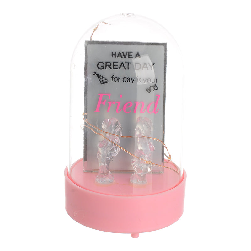 Glass crystal, boy and girl, led and music, 14 cm, pink