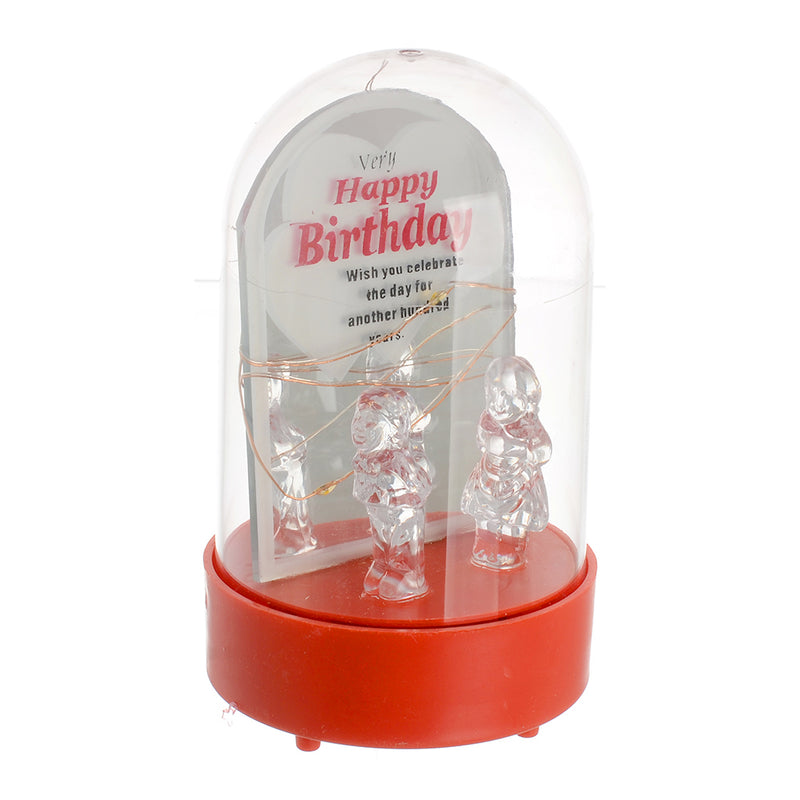 Glass crystal, boy and girl, led and music, 14 cm, red