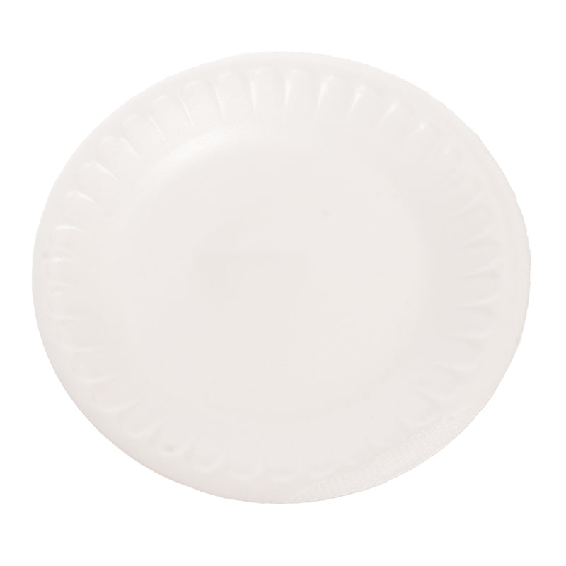 A set of round white foam plates for all occasions, 5×1