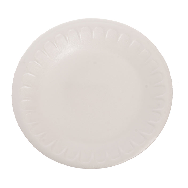 A set of round white foam plates for all occasions, 5×1