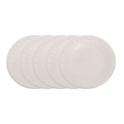 A set of round white foam plates for all occasions, 5×1