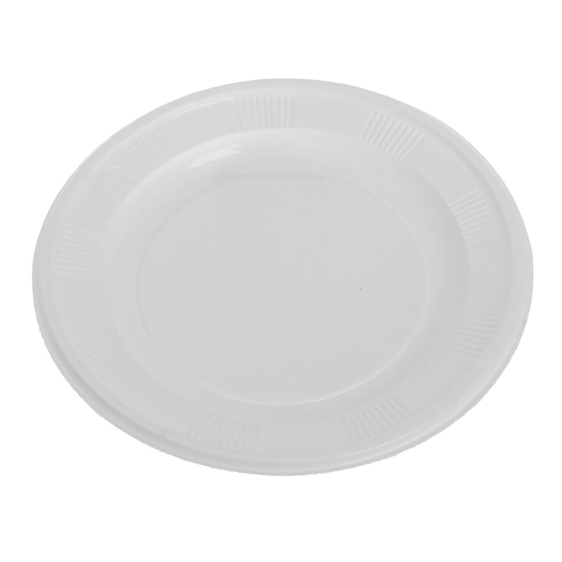 A set of white round stainless steel plates for all occasions, 3 in 1