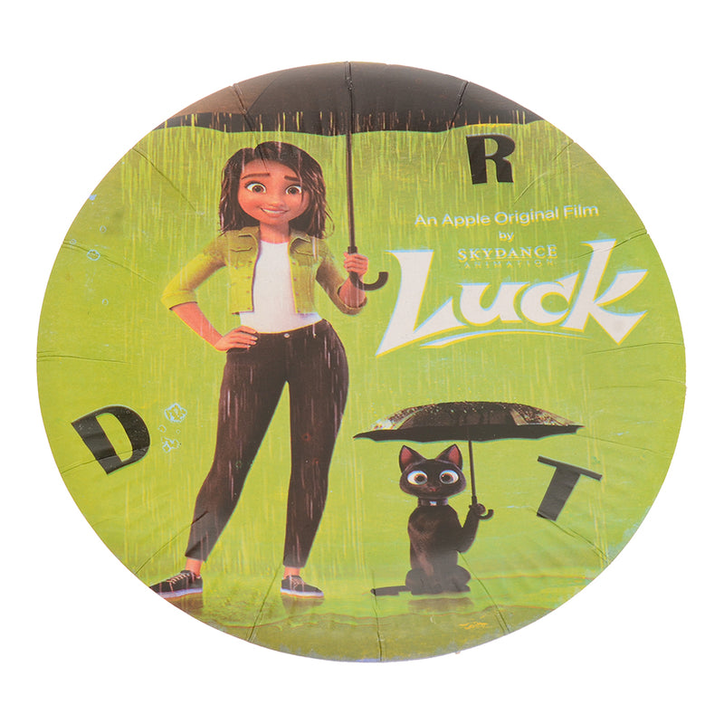 A set of round Disney shaped cardboard plates, 5 in 1, in the shape of a girl and a cat