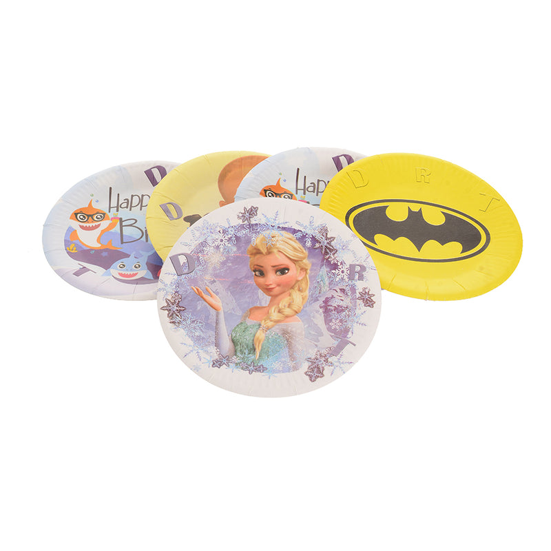 A set of round Disney shaped cardboard plates, 5 in 1, Snow Princess shape