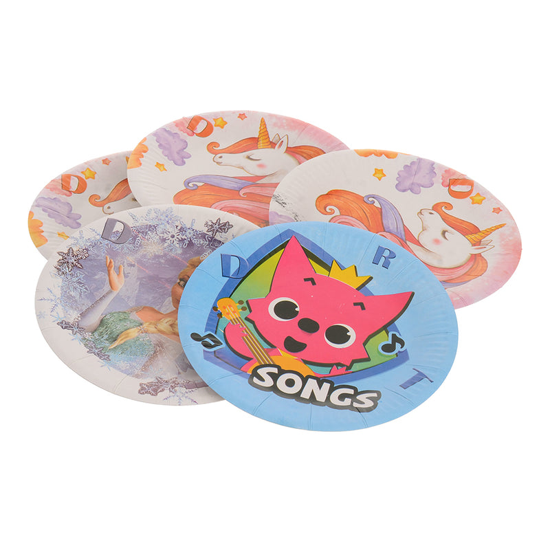 A set of round Disney shaped cardboard plates, 5 in 1, unicorn shape