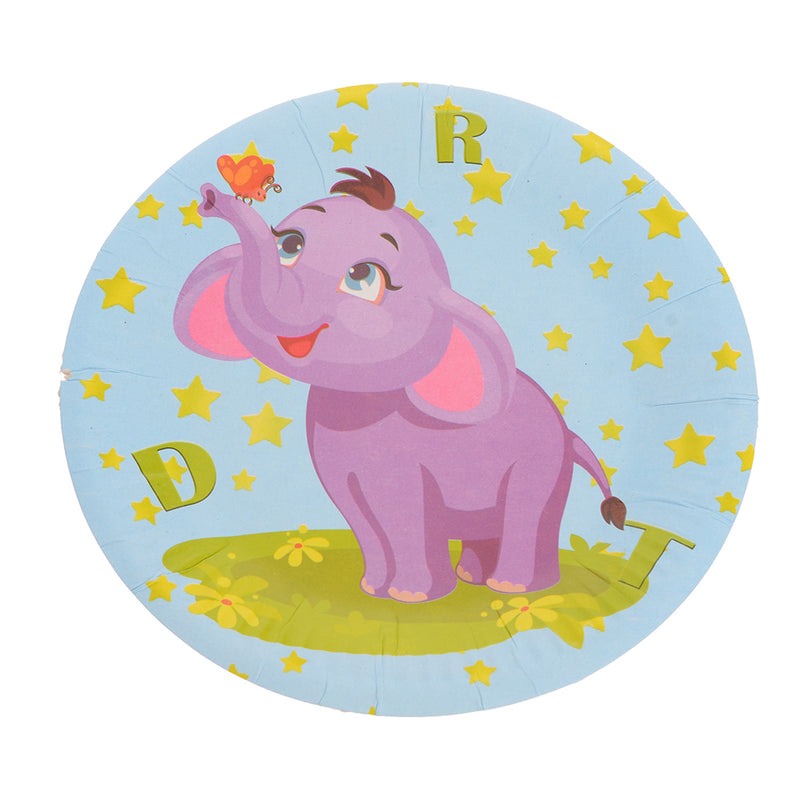 A set of round Disney shaped cardboard plates, 5 in 1, elephant shape