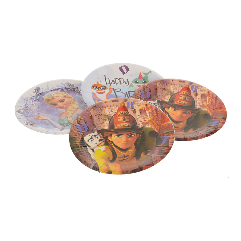 A set of round Disney shaped cartoon plates, 5 in 1, shaped like a boy and a dog