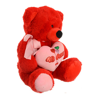 Soft fur teddy bear doll with a red plush heart design