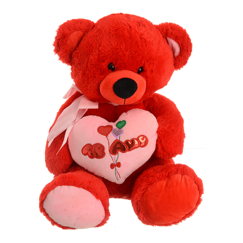 Soft fur teddy bear doll with a red plush heart design