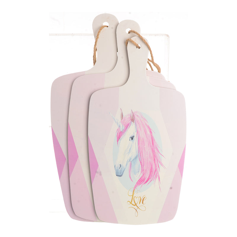 A set of wooden heating bases, 3 pieces, unicorn (love), white*pink